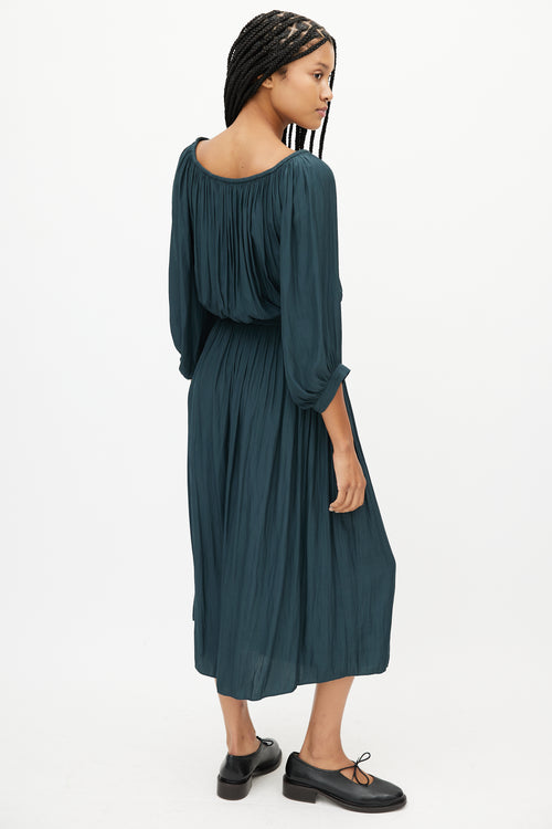 Smythe Green Gathered Midi Dress