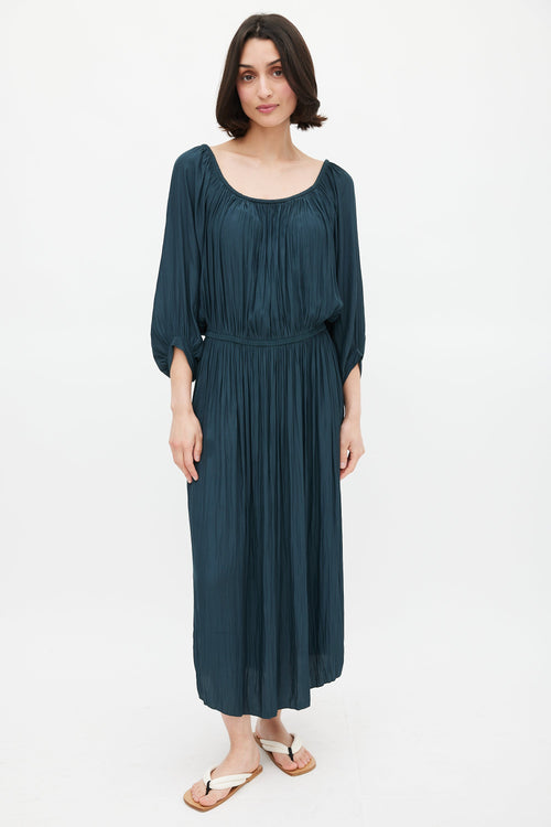 Smythe Green Gathered Midi Dress