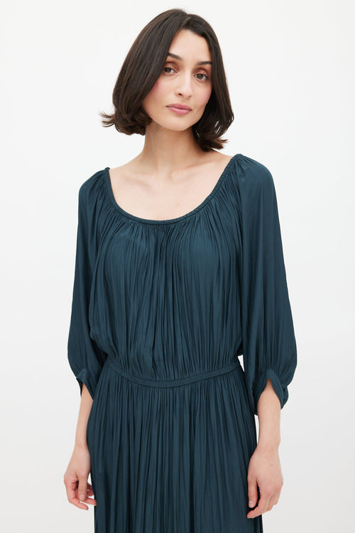 Smythe Green Gathered Midi Dress