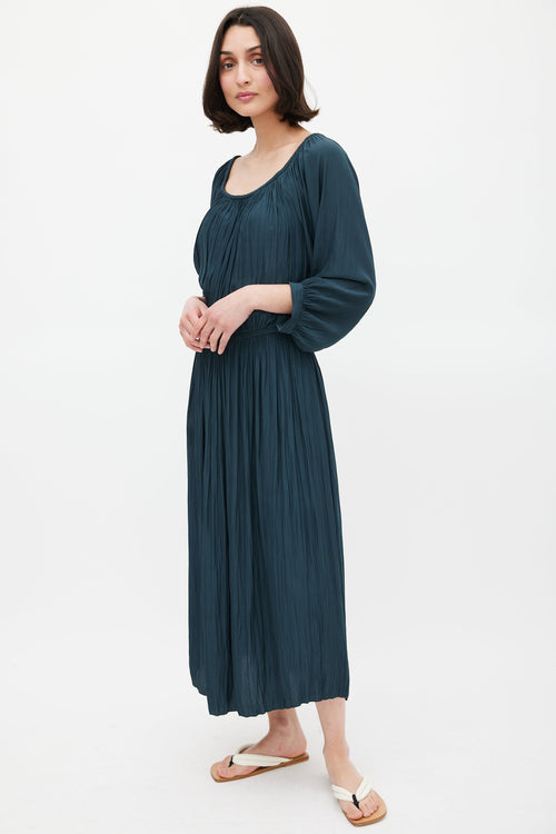 Smythe Green Gathered Midi Dress