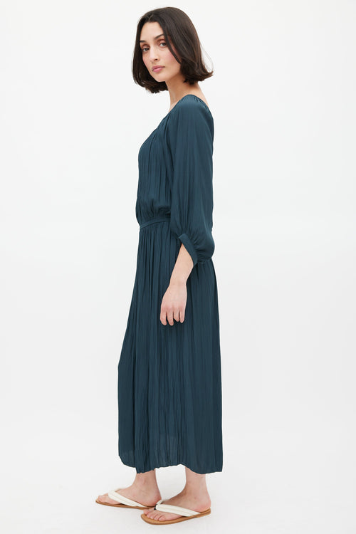 Smythe Green Gathered Midi Dress