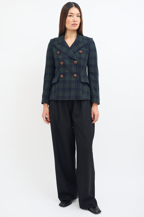 Smythe Green 
Navy Wool Plaid Blazer