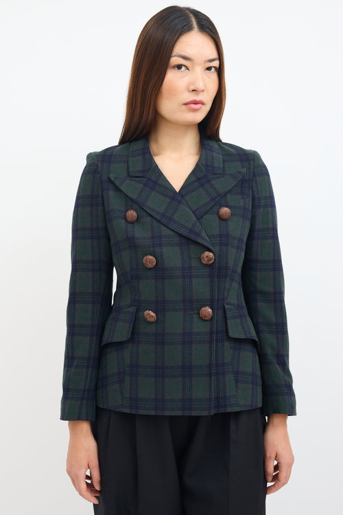 Smythe Green 
Navy Wool Plaid Blazer