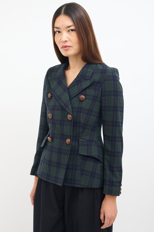 Smythe Green 
Navy Wool Plaid Blazer