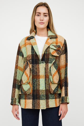 Smythe Brown 
Green Wool Blend Plaid Jacket