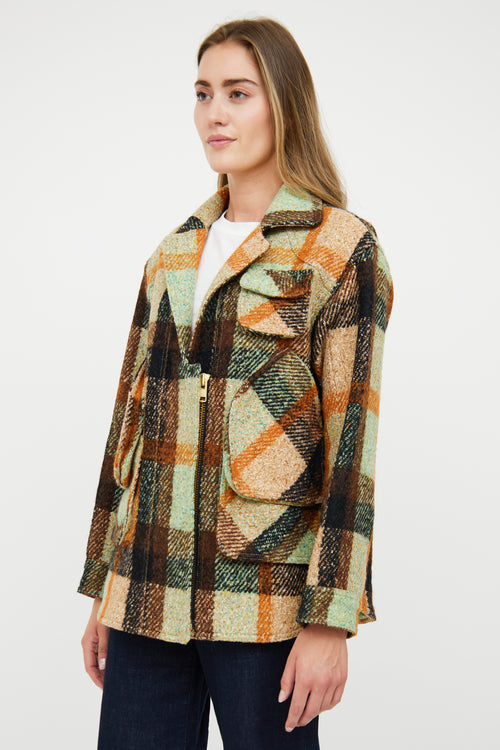 Smythe Brown 
Green Wool Blend Plaid Jacket