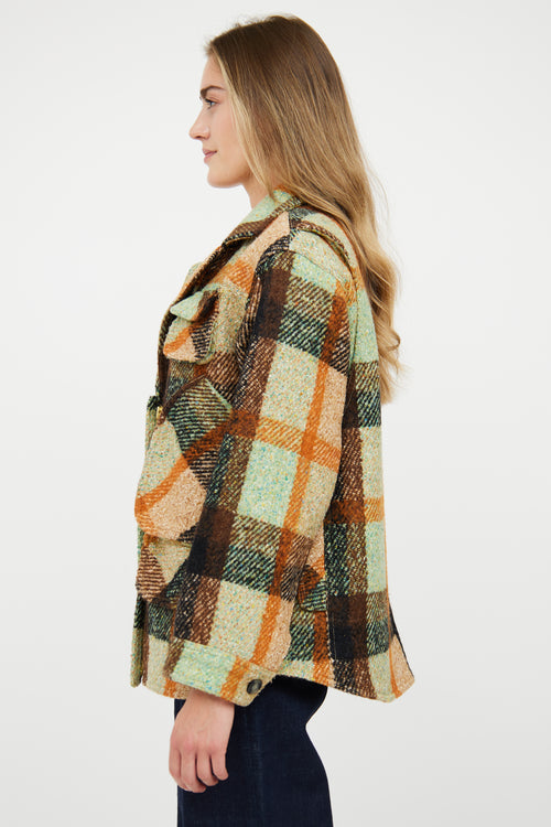 Smythe Brown 
Green Wool Blend Plaid Jacket