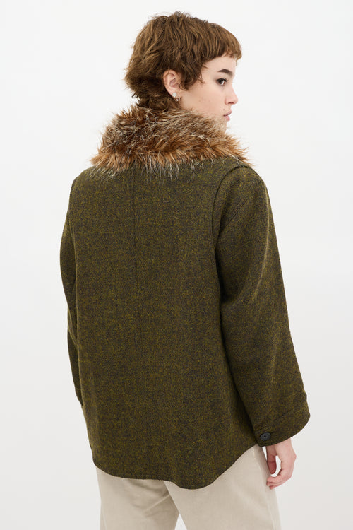 Smythe Green Wool Flak Faux Fur Jacket