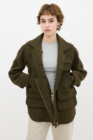 Smythe Green Wool Flak Faux Fur Jacket