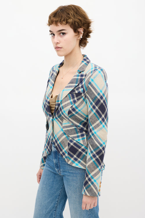 Smythe Grey 
Blue Plaid Linen Blazer