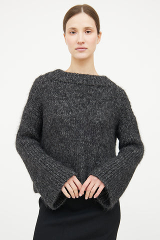 Grey Knit Pocket Mohair Crop Sweater