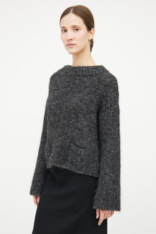 Grey Knit Pocket Mohair Crop Sweater