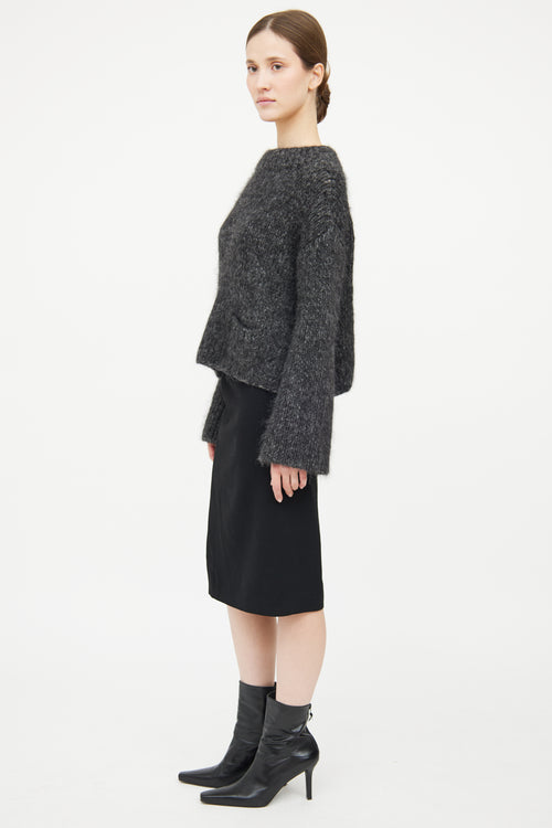 Grey Knit Pocket Mohair Crop Sweater