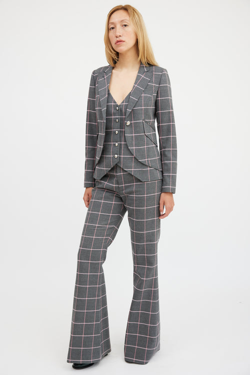 Smythe Grey 
Pink Plaid Three Piece Suit