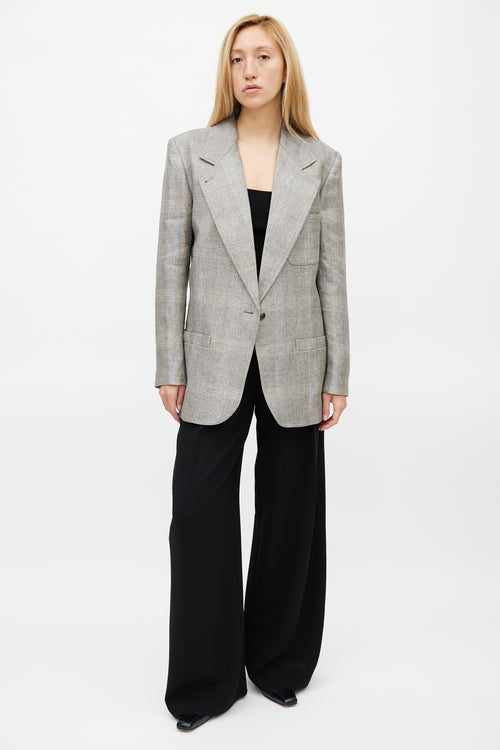 Smythe Grey Plaid Oversized Notch Lapel Blazer