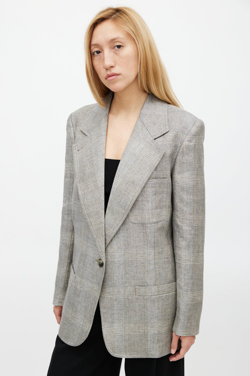 Smythe Grey Plaid Oversized Notch Lapel Blazer