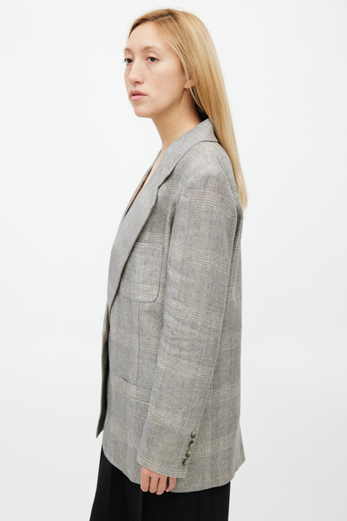 Smythe Grey Plaid Oversized Notch Lapel Blazer