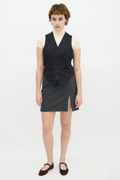 Grey Wool Plaid Vest