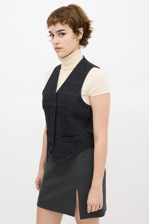 Grey Wool Plaid Vest