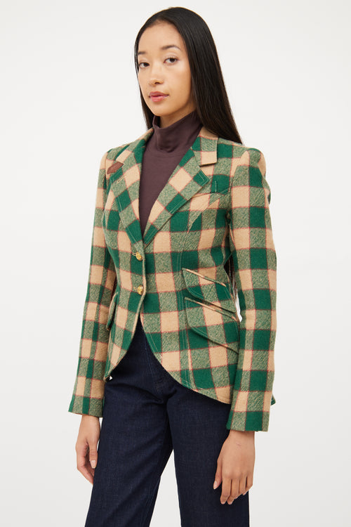 Smythe Green 
Multi Colour Wool Leather Plaid Blazer