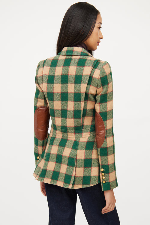 Smythe Green 
Multi Colour Wool Leather Plaid Blazer