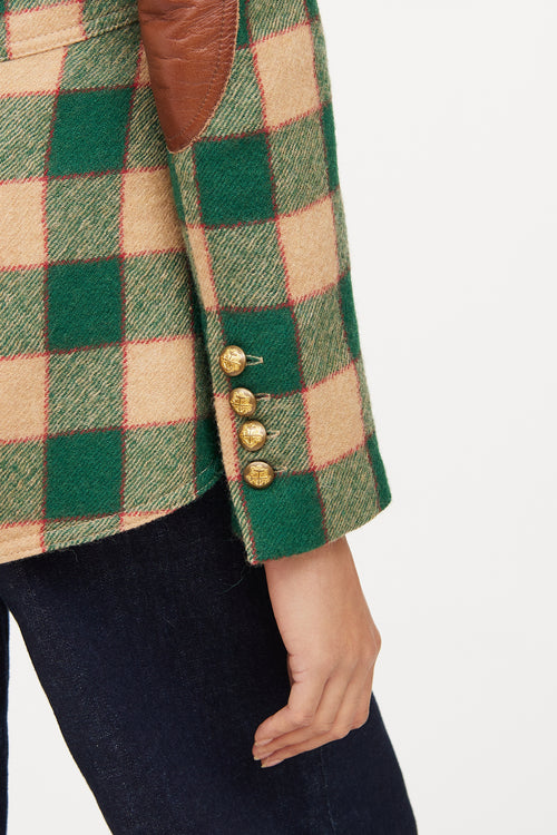 Smythe Green 
Multi Colour Wool Leather Plaid Blazer