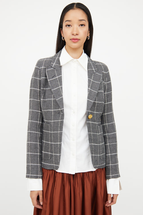 Smythe Grey 
White Wool Linen Plaid Button Blazer