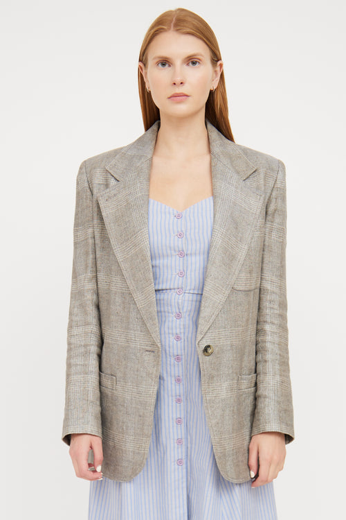 Smythe Light Grey 
White Plaid Linen Blazer