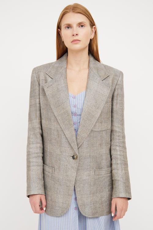 Smythe Light Grey 
White Plaid Linen Blazer