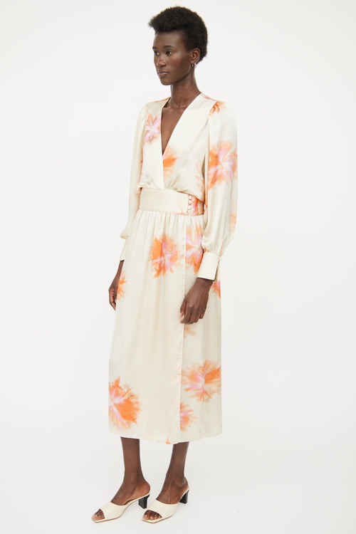 Smythe Beige 
Pink Floral Maxi Dress