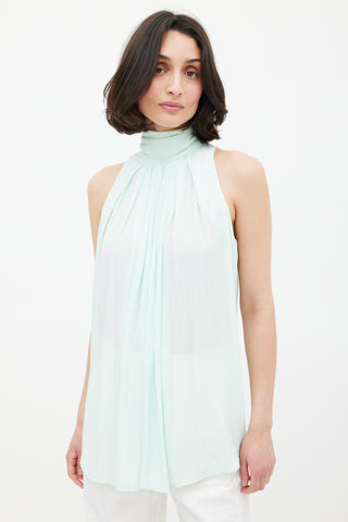 Smythe Mint Green Mock Collar Draped Blouse