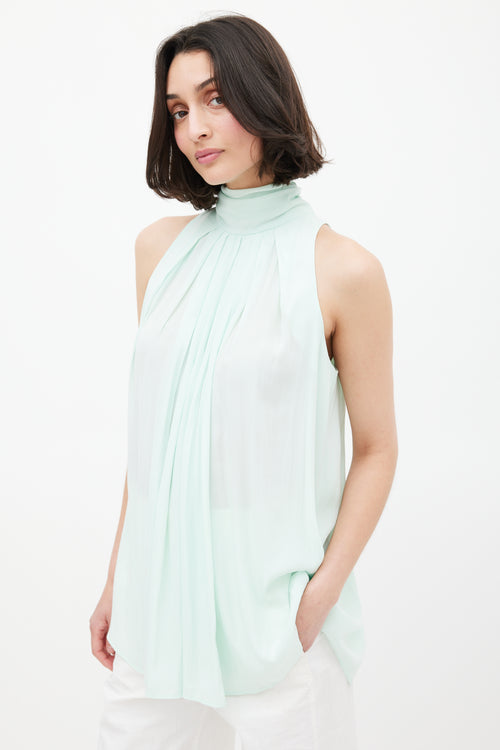 Smythe Mint Green Mock Collar Draped Blouse