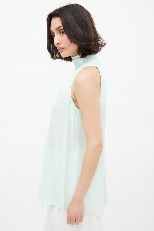 Smythe Mint Green Mock Collar Draped Blouse