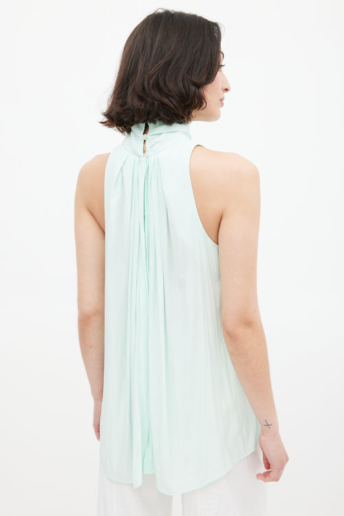 Smythe Mint Green Mock Collar Draped Blouse