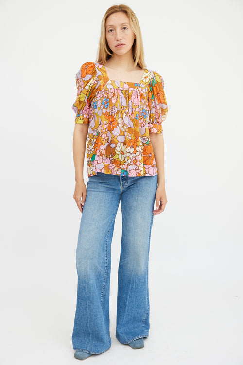 Smythe Multicolour Cotton Floral Gathered  Top