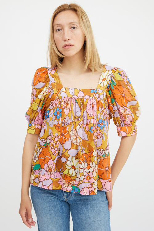 Smythe Multicolour Cotton Floral Gathered  Top