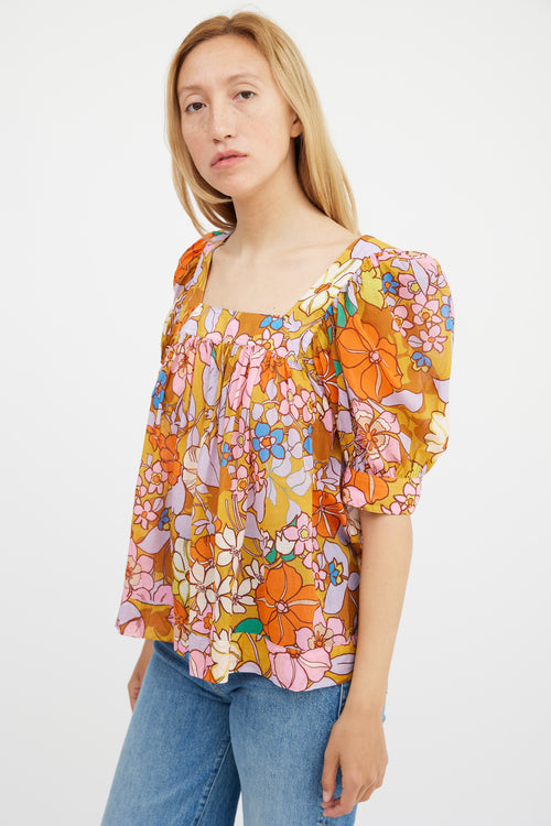 Smythe Multicolour Cotton Floral Gathered  Top