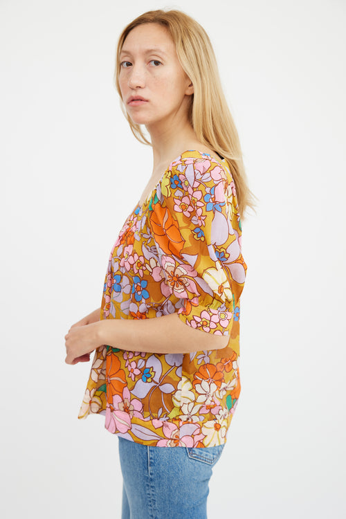 Smythe Multicolour Cotton Floral Gathered  Top