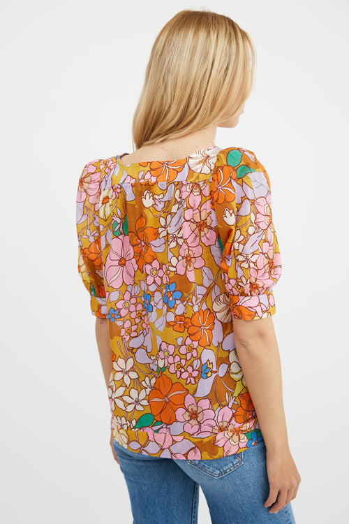 Smythe Multicolour Cotton Floral Gathered  Top