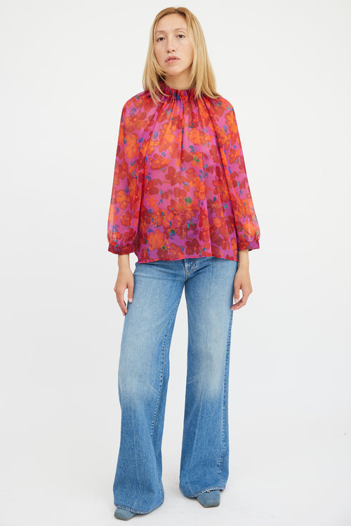 Smythe Multicolour Floral Gathered Top