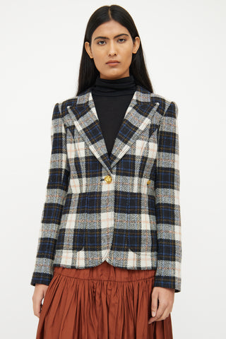 Smythe Navy Multi Plaid Button Blazer