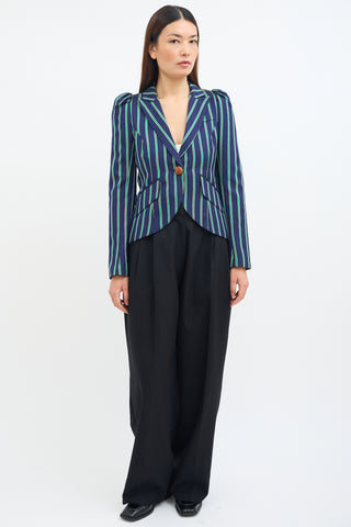 Smythe Navy 
Green Striped Pouf Blazer