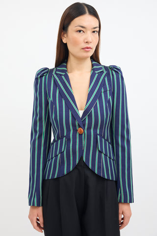 Smythe Navy 
Green Striped Pouf Blazer