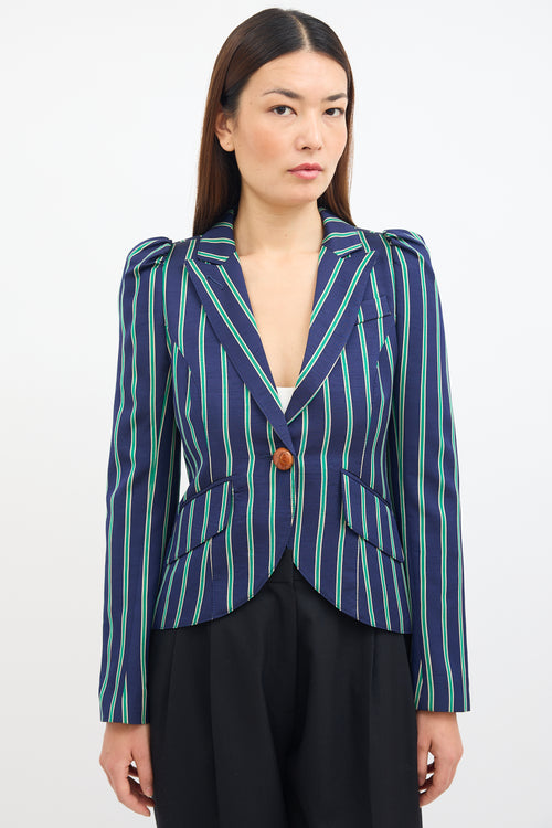 Smythe Navy 
Green Striped Pouf Blazer