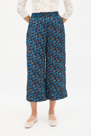 Smythe Navy 
Multicolour Floral Wide Cropped Trouser