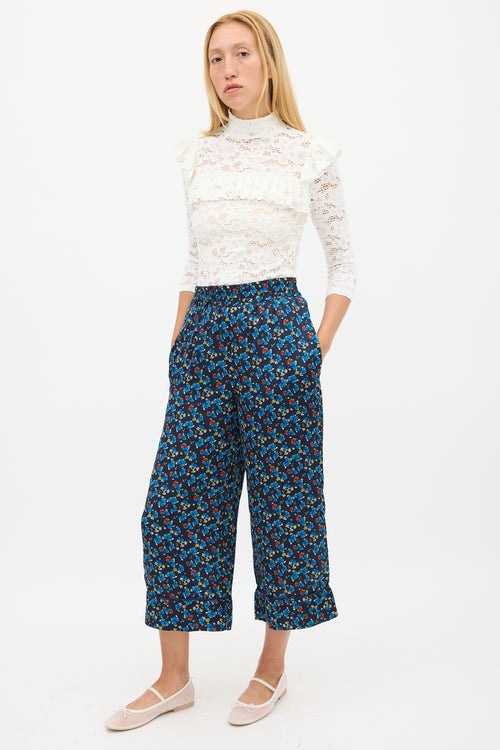 Smythe Navy 
Multicolour Floral Wide Cropped Trouser