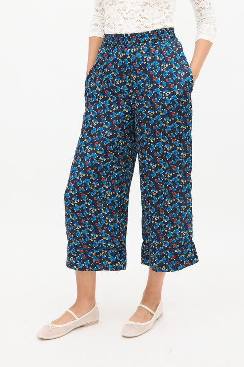 Smythe Navy 
Multicolour Floral Wide Cropped Trouser