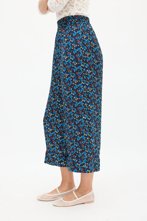 Smythe Navy 
Multicolour Floral Wide Cropped Trouser