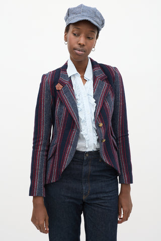 Navy 
Multicolour Wool Striped Blazer