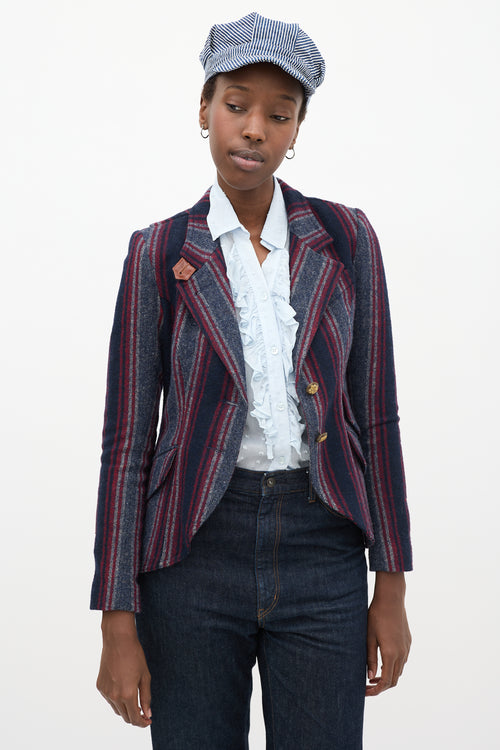 Navy 
Multicolour Wool Striped Blazer